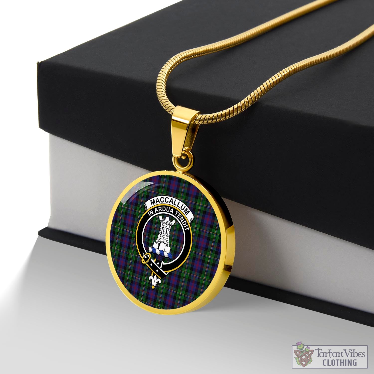 Tartan Vibes Clothing MacCallum Tartan Circle Necklace with Family Crest