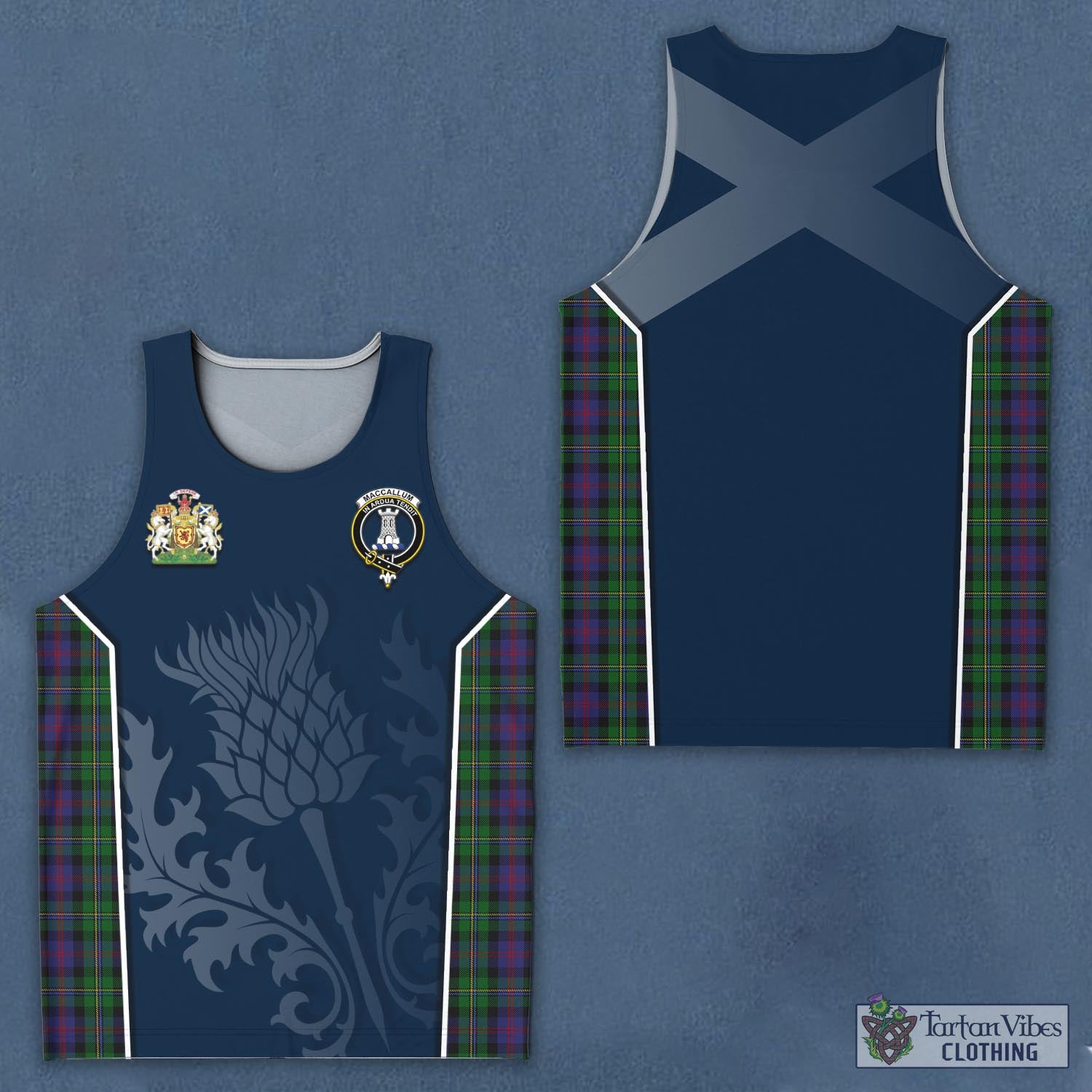 Tartan Vibes Clothing MacCallum Tartan Men's Tanks Top with Family Crest and Scottish Thistle Vibes Sport Style