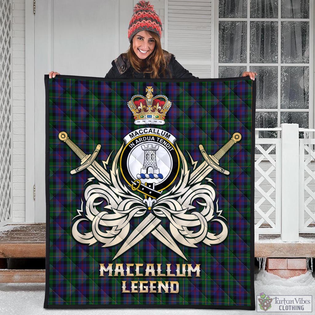 Tartan Vibes Clothing MacCallum Tartan Quilt with Clan Crest and the Golden Sword of Courageous Legacy