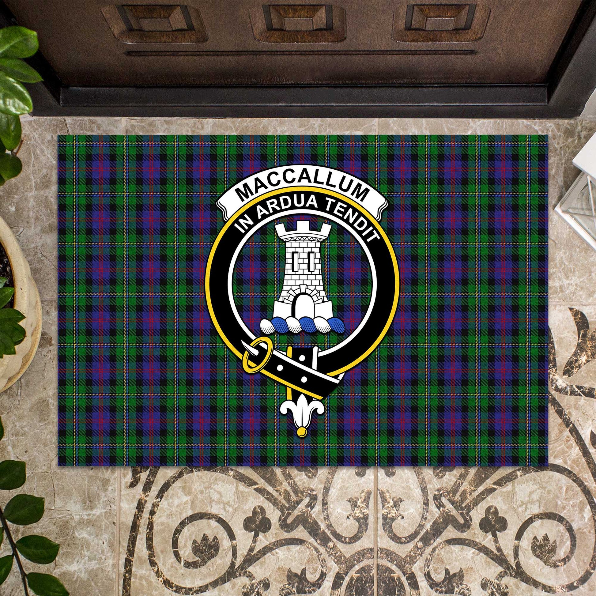 MacCallum Tartan Door Mat with Family Crest - Tartanvibesclothing