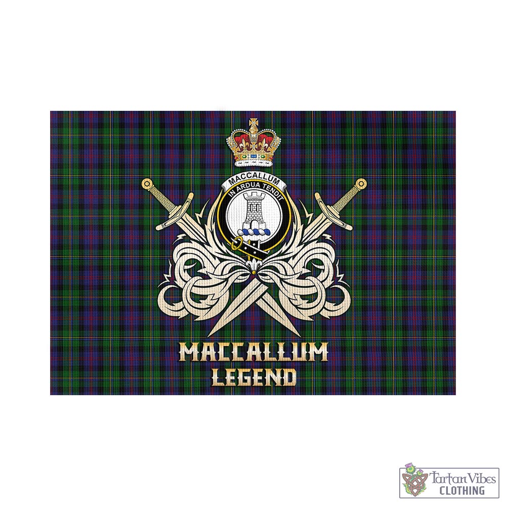 Tartan Vibes Clothing MacCallum Tartan Flag with Clan Crest and the Golden Sword of Courageous Legacy