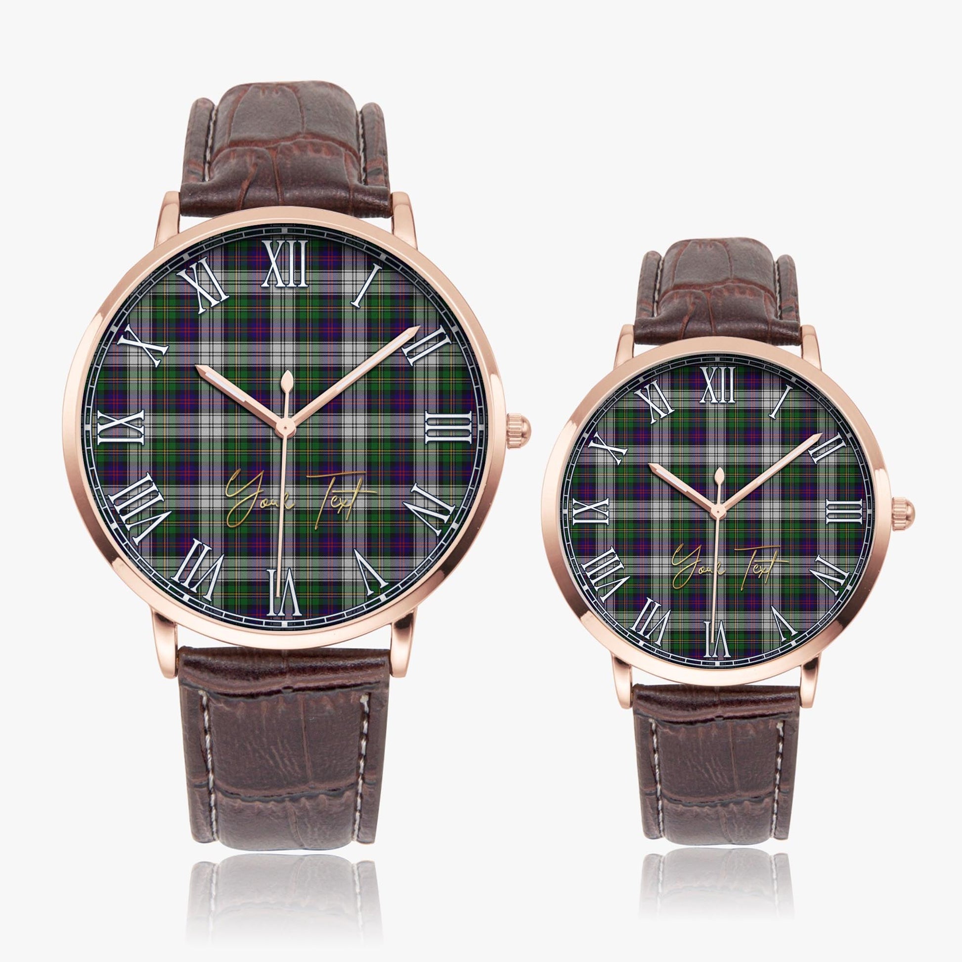 MacCallum Dress Tartan Personalized Your Text Leather Trap Quartz Watch Ultra Thin Rose Gold Case With Brown Leather Strap - Tartanvibesclothing