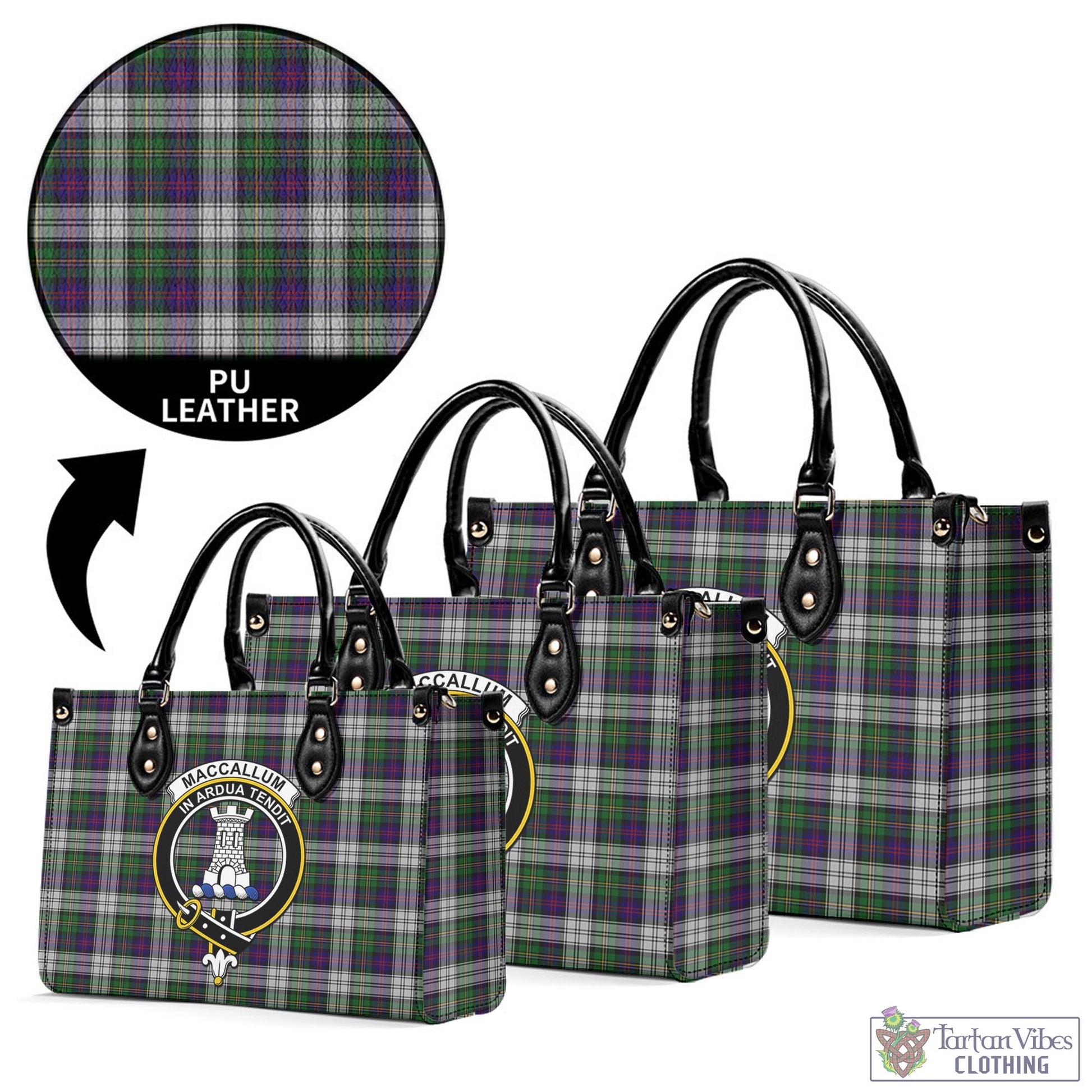 Tartan Vibes Clothing MacCallum Dress Tartan Luxury Leather Handbags with Family Crest