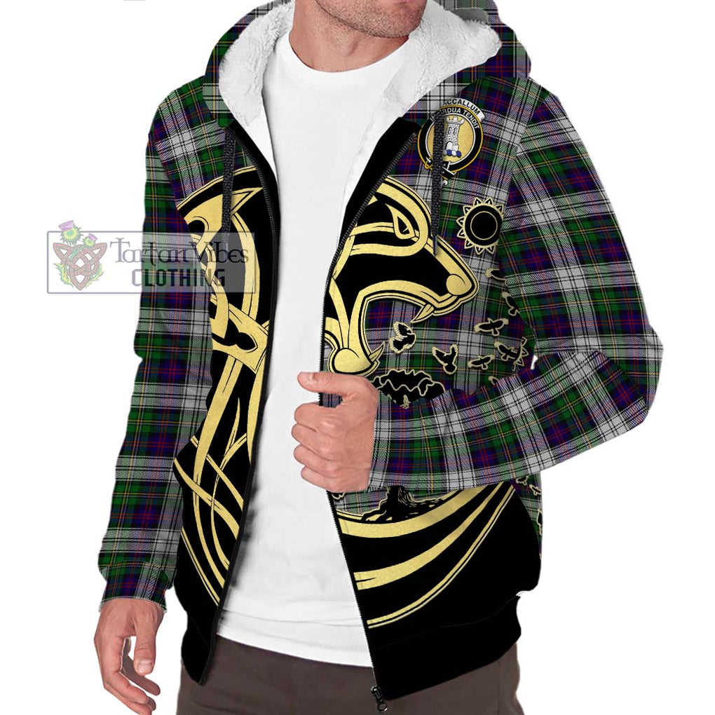 MacCallum Dress Tartan Sherpa Hoodie with Family Crest Celtic Wolf Style Unisex S - Tartan Vibes Clothing