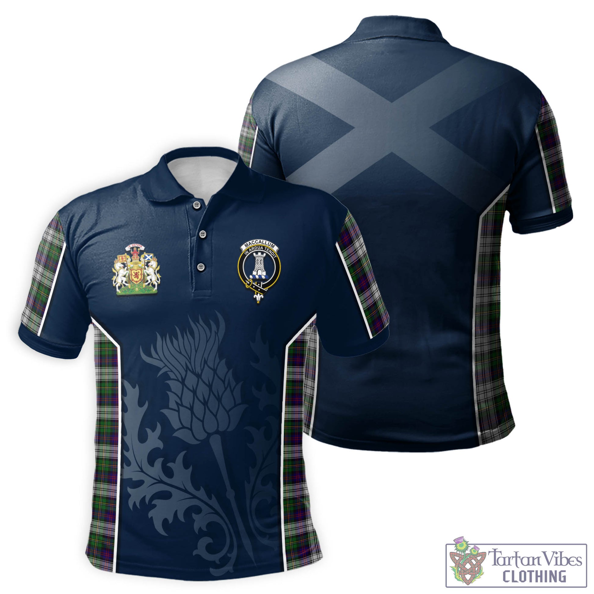 Tartan Vibes Clothing MacCallum Dress Tartan Men's Polo Shirt with Family Crest and Scottish Thistle Vibes Sport Style