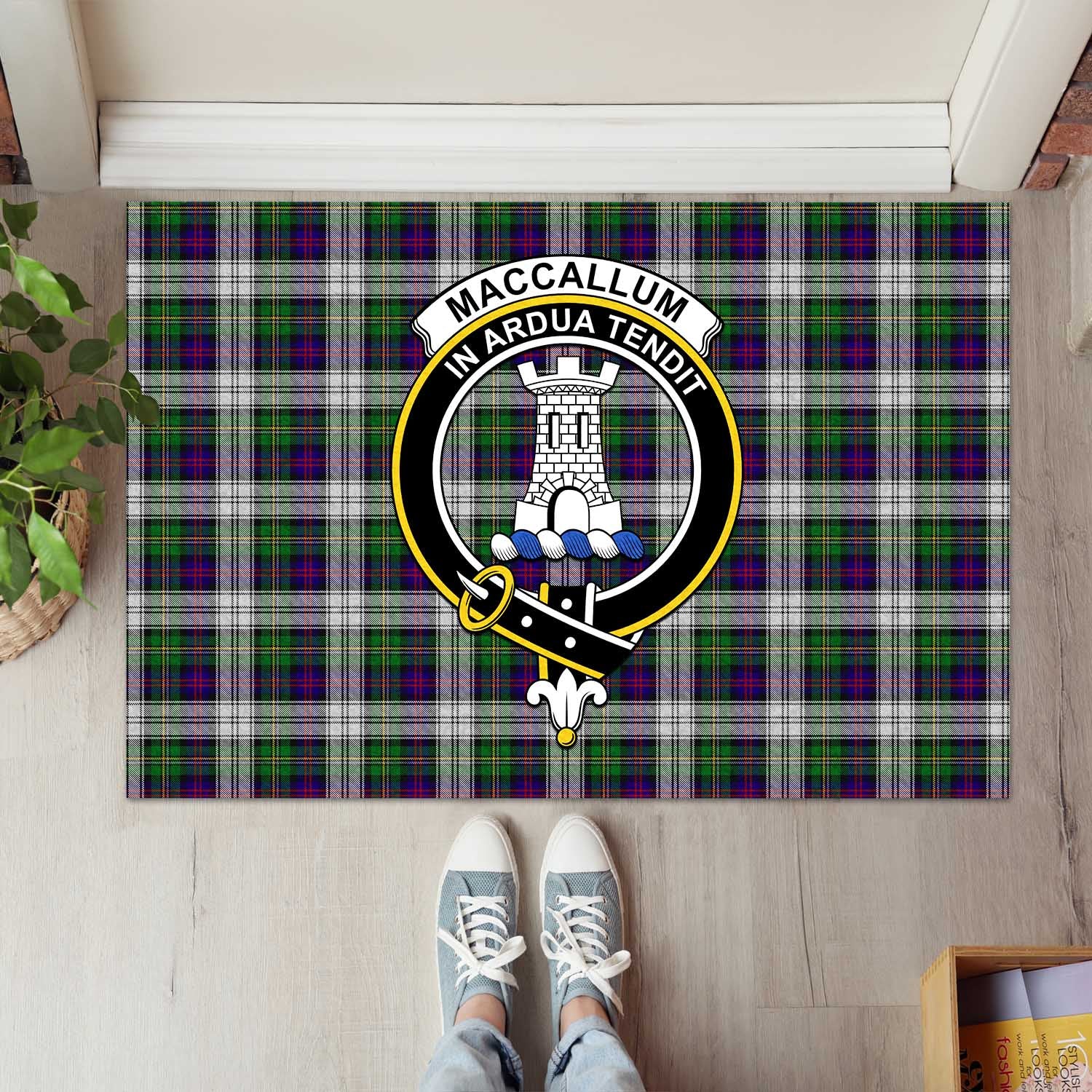 MacCallum Dress Tartan Door Mat with Family Crest - Tartanvibesclothing