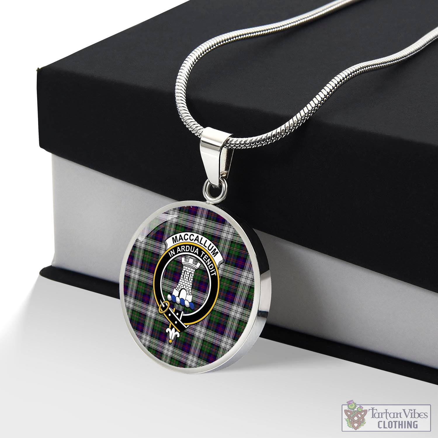 Tartan Vibes Clothing MacCallum Dress Tartan Circle Necklace with Family Crest