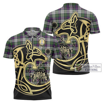 MacCallum Dress Tartan Zipper Polo Shirt with Family Crest Celtic Wolf Style