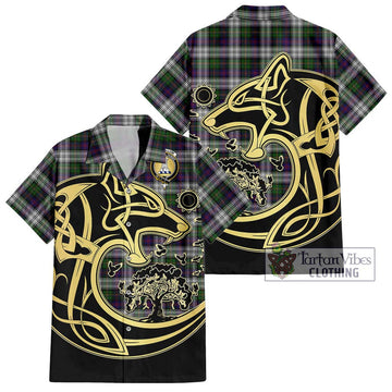 MacCallum Dress Tartan Short Sleeve Button Shirt with Family Crest Celtic Wolf Style