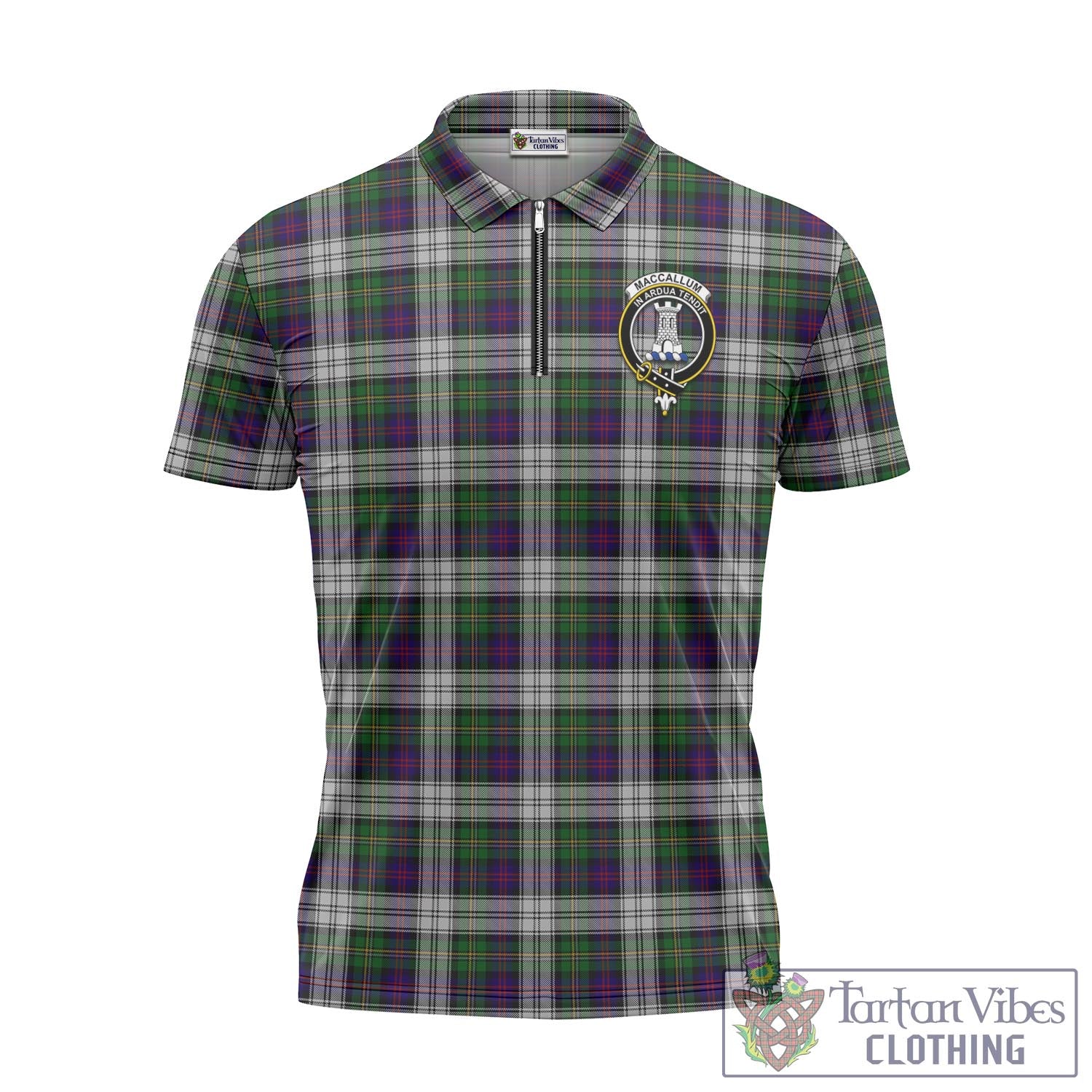 Tartan Vibes Clothing MacCallum Dress Tartan Zipper Polo Shirt with Family Crest