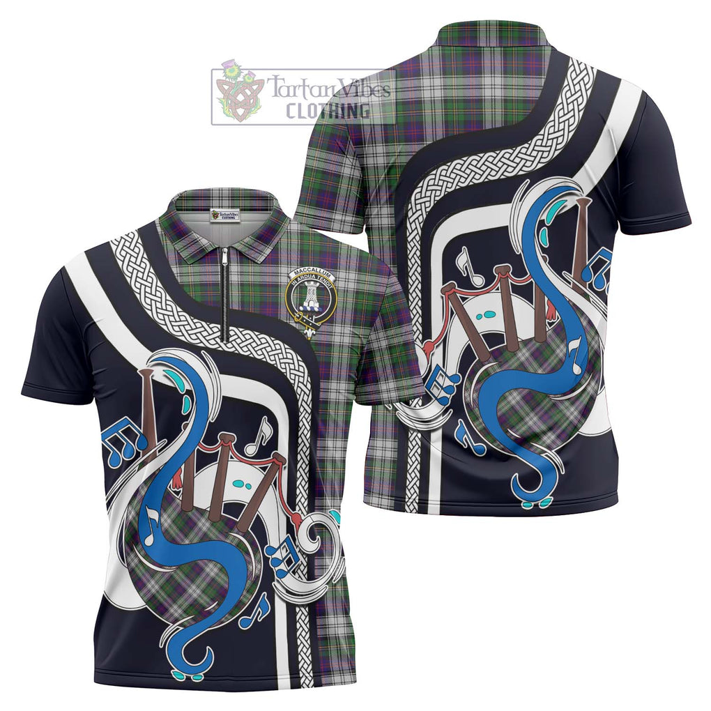 MacCallum Dress Tartan Zipper Polo Shirt with Epic Bagpipe Style Unisex - Tartanvibesclothing Shop