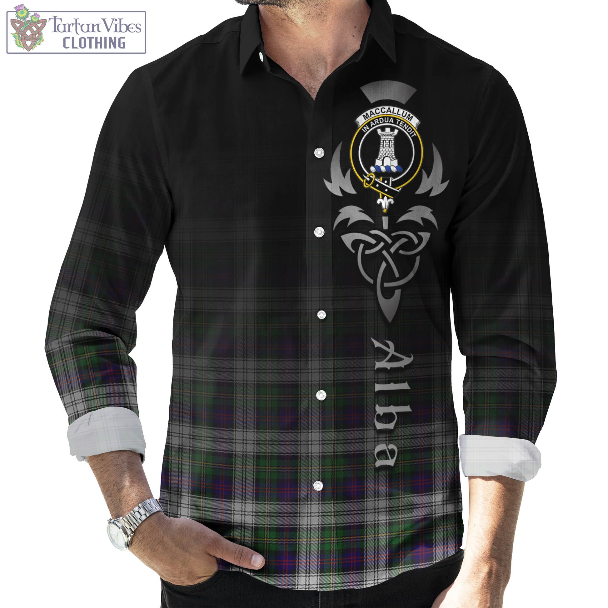 Tartan Vibes Clothing MacCallum Dress Tartan Long Sleeve Button Up Featuring Alba Gu Brath Family Crest Celtic Inspired