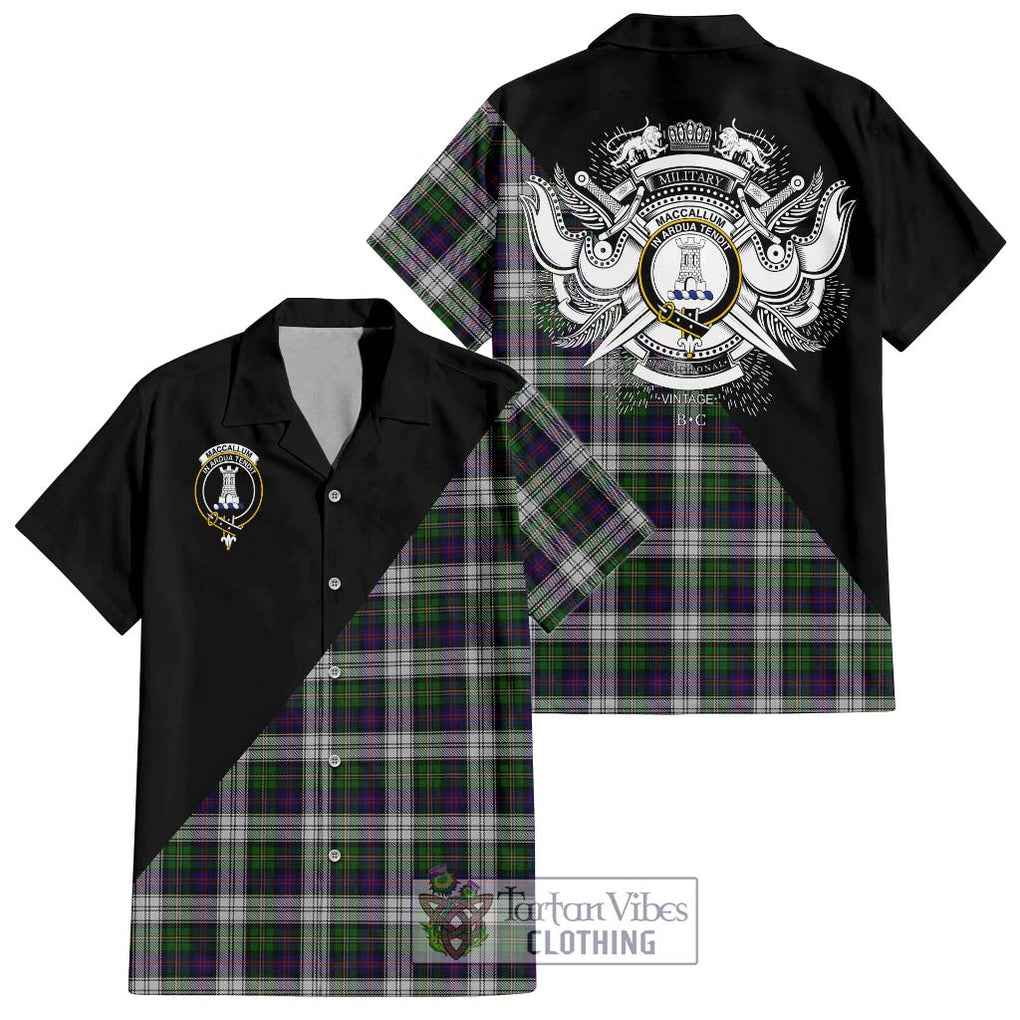 MacCallum Dress Tartan Short Sleeve Button Shirt with Family Crest and Military Logo Style Kid - Tartanvibesclothing Shop