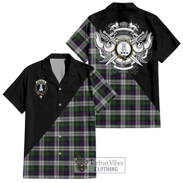 MacCallum Dress Tartan Short Sleeve Button Shirt with Family Crest and Military Logo Style