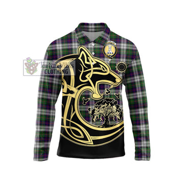 MacCallum Dress Tartan Long Sleeve Polo Shirt with Family Crest Celtic Wolf Style