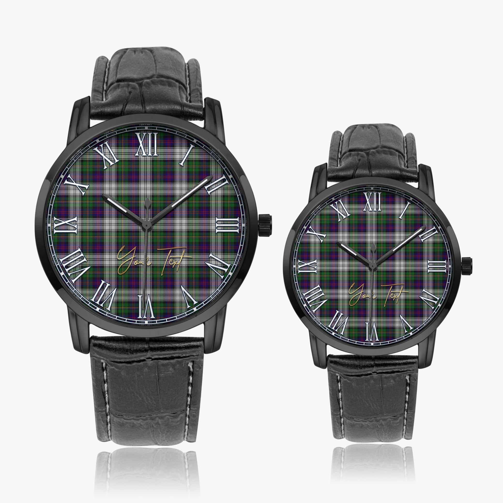 MacCallum Dress Tartan Personalized Your Text Leather Trap Quartz Watch Wide Type Black Case With Black Leather Strap - Tartanvibesclothing