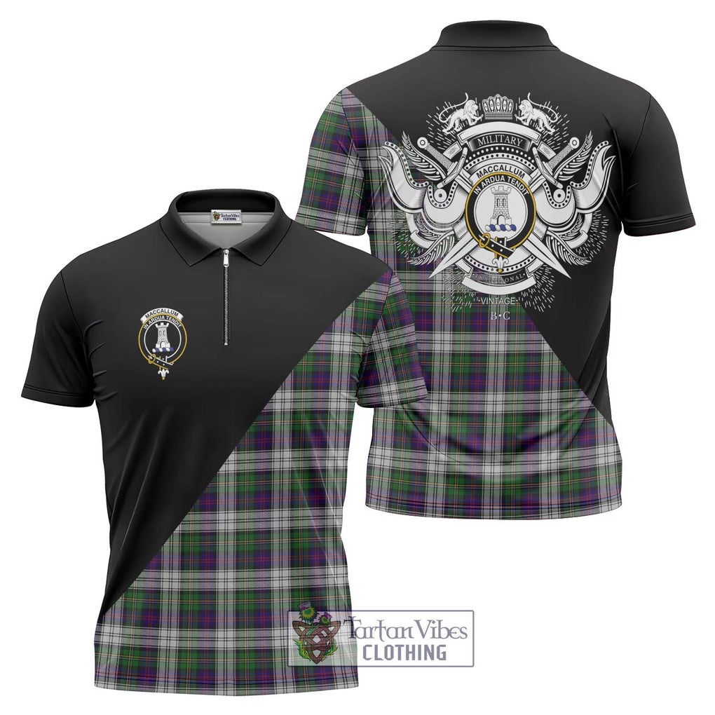 MacCallum Dress Tartan Zipper Polo Shirt with Family Crest and Military Logo Style Unisex - Tartanvibesclothing Shop