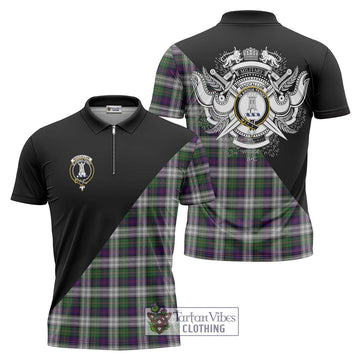 MacCallum Dress Tartan Zipper Polo Shirt with Family Crest and Military Logo Style