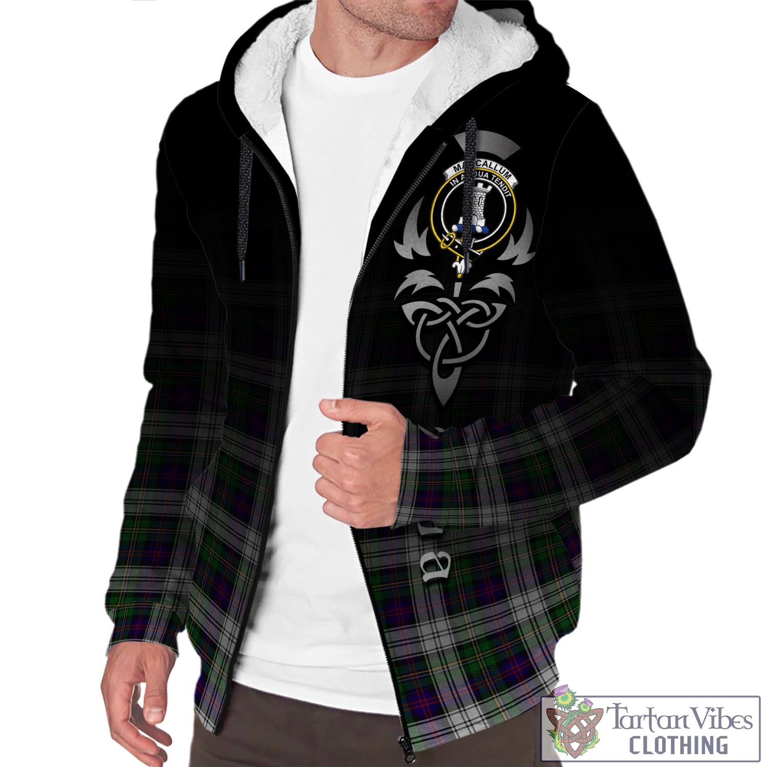 Tartan Vibes Clothing MacCallum Dress Tartan Sherpa Hoodie Featuring Alba Gu Brath Family Crest Celtic Inspired