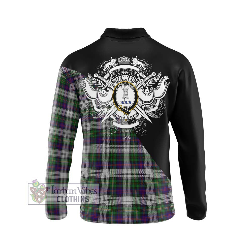 MacCallum Dress Tartan Long Sleeve Polo Shirt with Family Crest and Military Logo Style - Tartanvibesclothing Shop