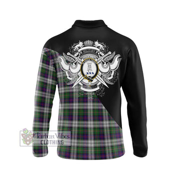 MacCallum Dress Tartan Long Sleeve Polo Shirt with Family Crest and Military Logo Style