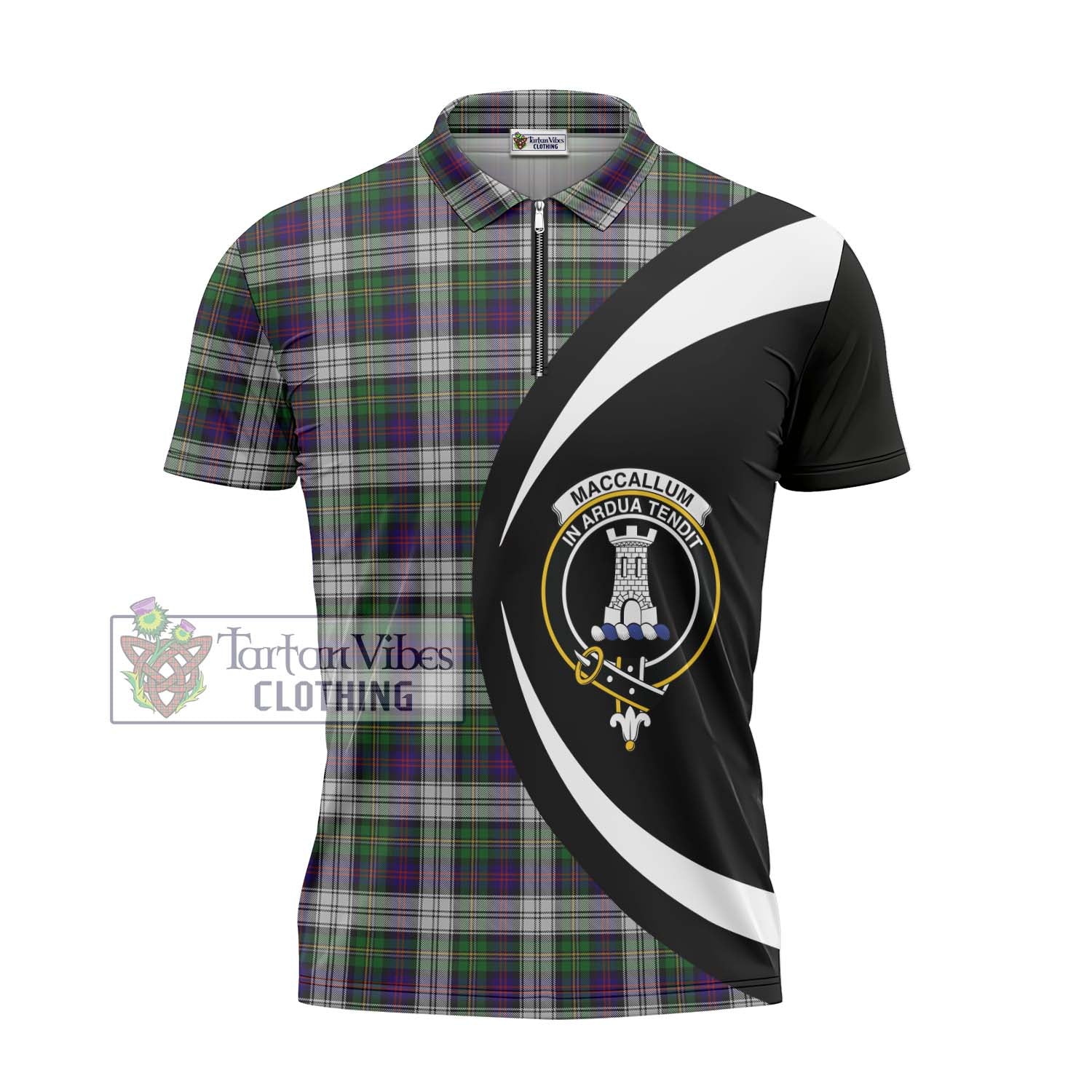 Tartan Vibes Clothing MacCallum Dress Tartan Zipper Polo Shirt with Family Crest Circle Style