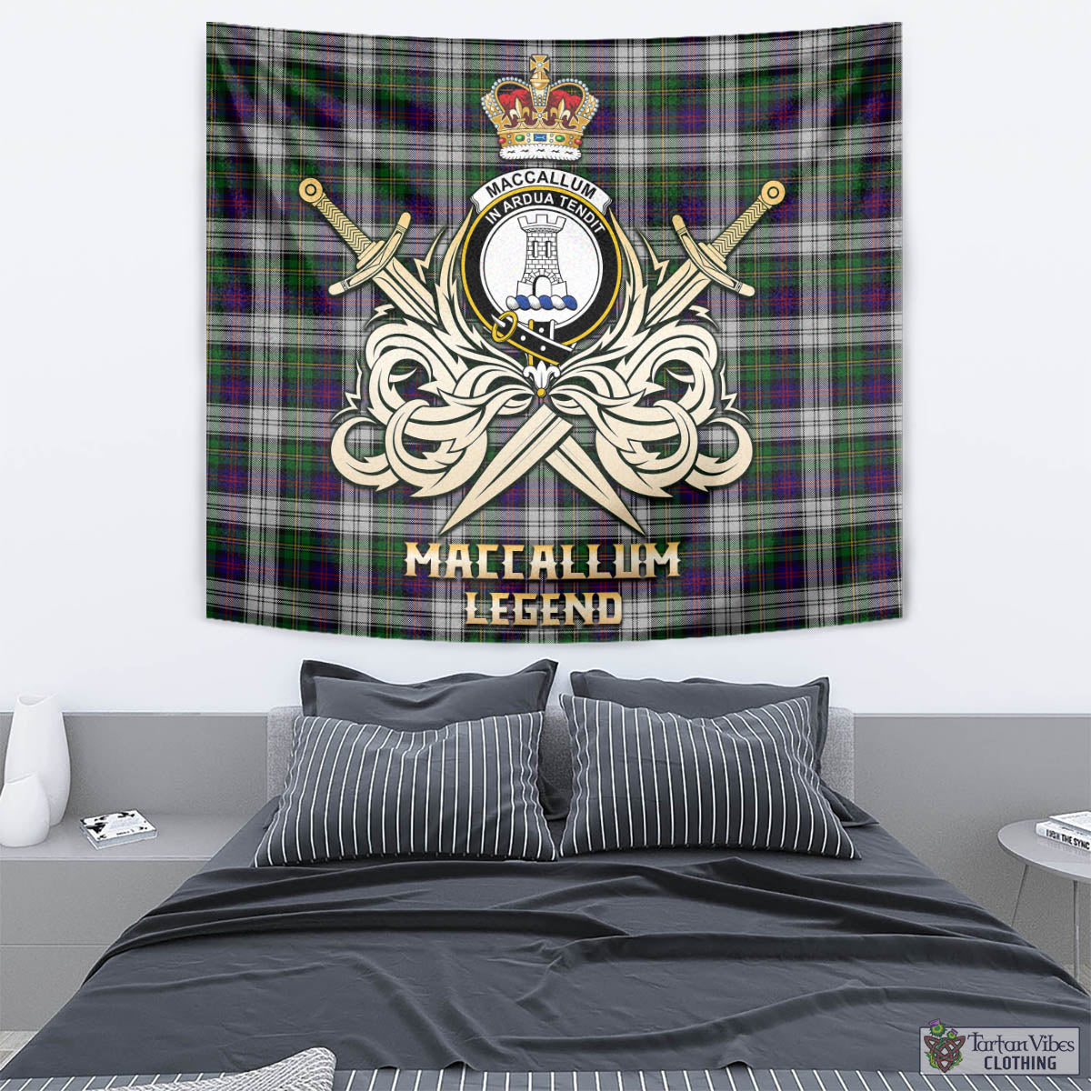 Tartan Vibes Clothing MacCallum Dress Tartan Tapestry with Clan Crest and the Golden Sword of Courageous Legacy