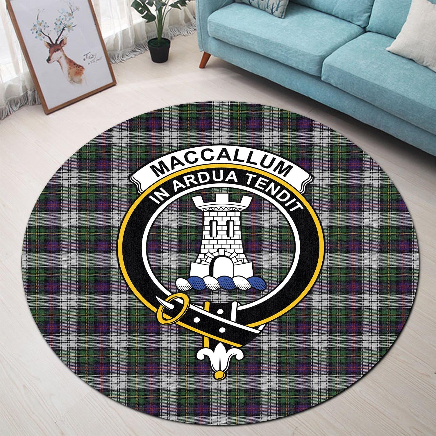 maccallum-dress-tartan-round-rug-with-family-crest