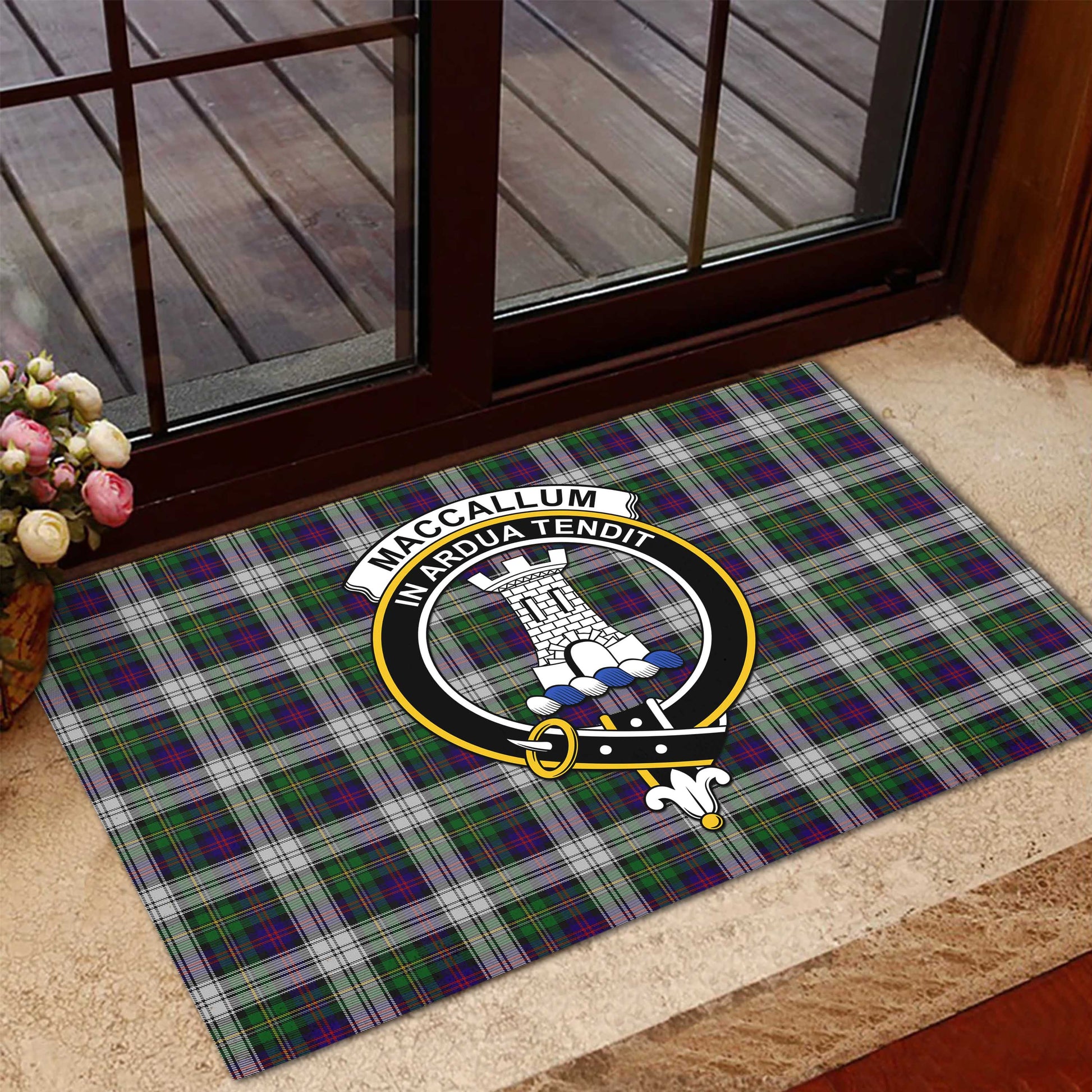 MacCallum Dress Tartan Door Mat with Family Crest - Tartanvibesclothing