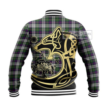 MacCallum Dress Tartan Baseball Jacket with Family Crest Celtic Wolf Style