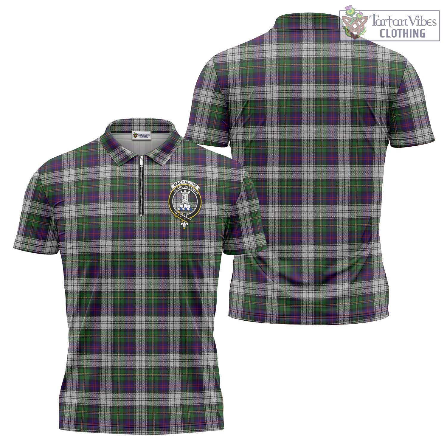 Tartan Vibes Clothing MacCallum Dress Tartan Zipper Polo Shirt with Family Crest