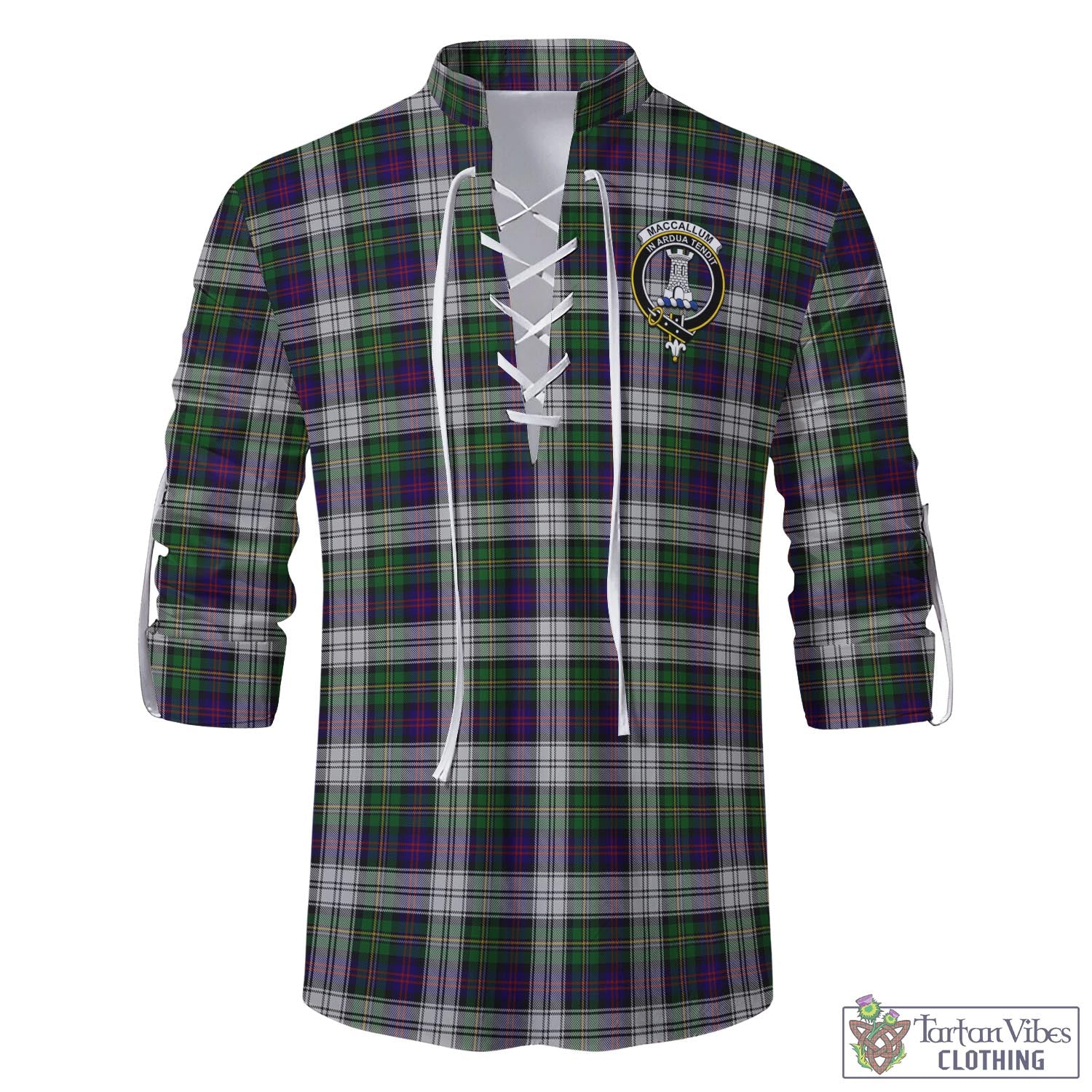 Tartan Vibes Clothing MacCallum Dress Tartan Men's Scottish Traditional Jacobite Ghillie Kilt Shirt with Family Crest