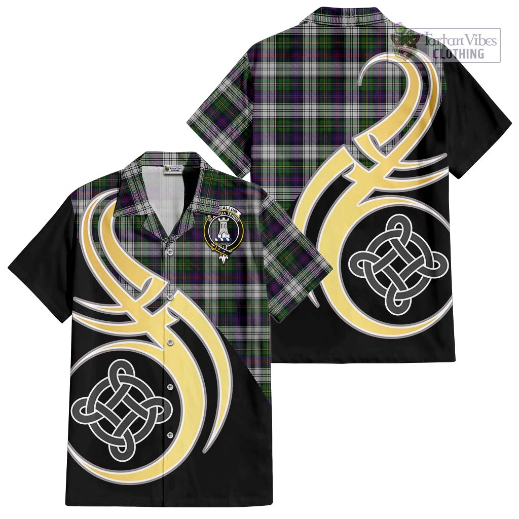 MacCallum Dress Tartan Short Sleeve Button Shirt with Family Crest and Celtic Symbol Style - Tartan Vibes Clothing