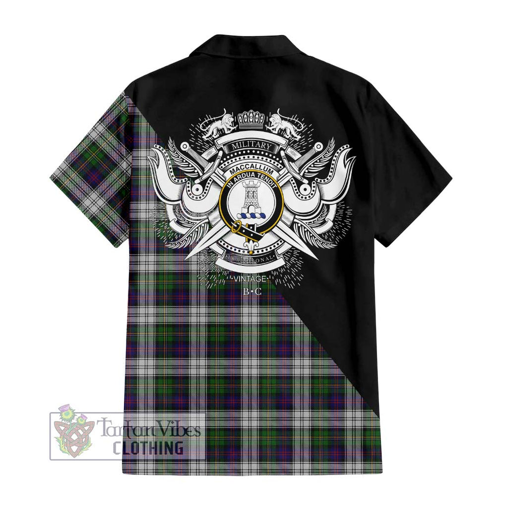 MacCallum Dress Tartan Short Sleeve Button Shirt with Family Crest and Military Logo Style - Tartanvibesclothing Shop