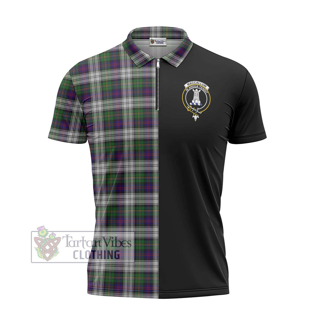 MacCallum Dress Tartan Zipper Polo Shirt with Family Crest and Half Of Me Style - Tartanvibesclothing Shop