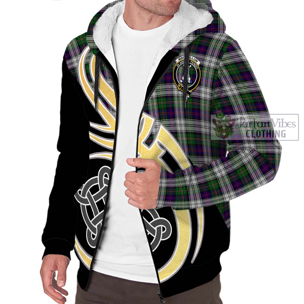 MacCallum Dress Tartan Sherpa Hoodie with Family Crest and Celtic Symbol Style - Tartan Vibes Clothing