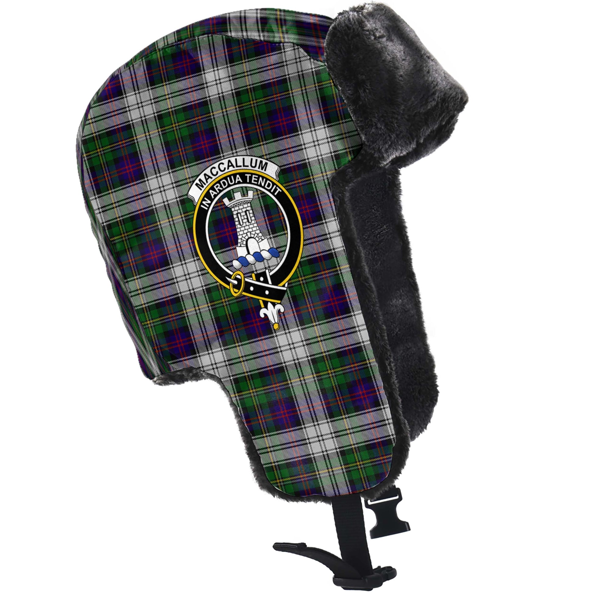 MacCallum Dress Tartan Winter Trapper Hat with Family Crest - Tartanvibesclothing