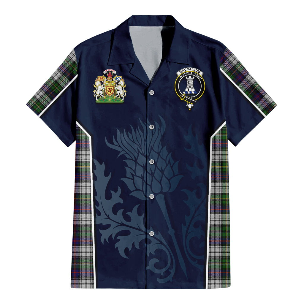 Tartan Vibes Clothing MacCallum Dress Tartan Short Sleeve Button Up Shirt with Family Crest and Scottish Thistle Vibes Sport Style