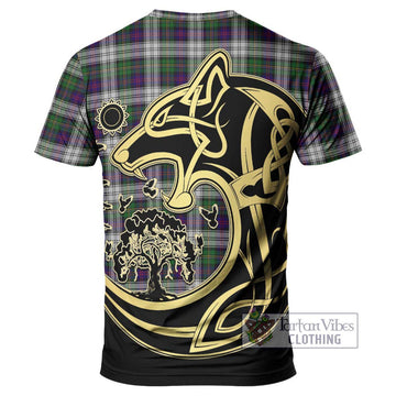 MacCallum Dress Tartan T-Shirt with Family Crest Celtic Wolf Style