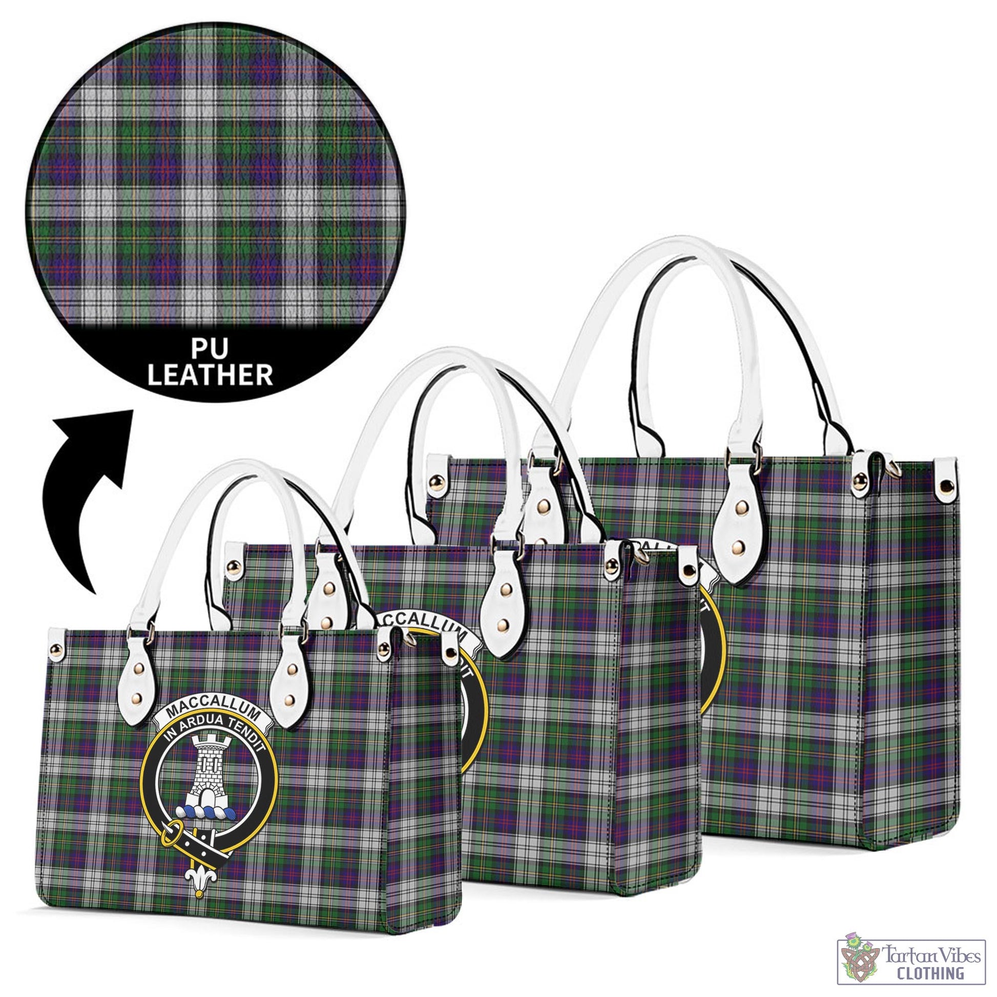 Tartan Vibes Clothing MacCallum Dress Tartan Luxury Leather Handbags with Family Crest