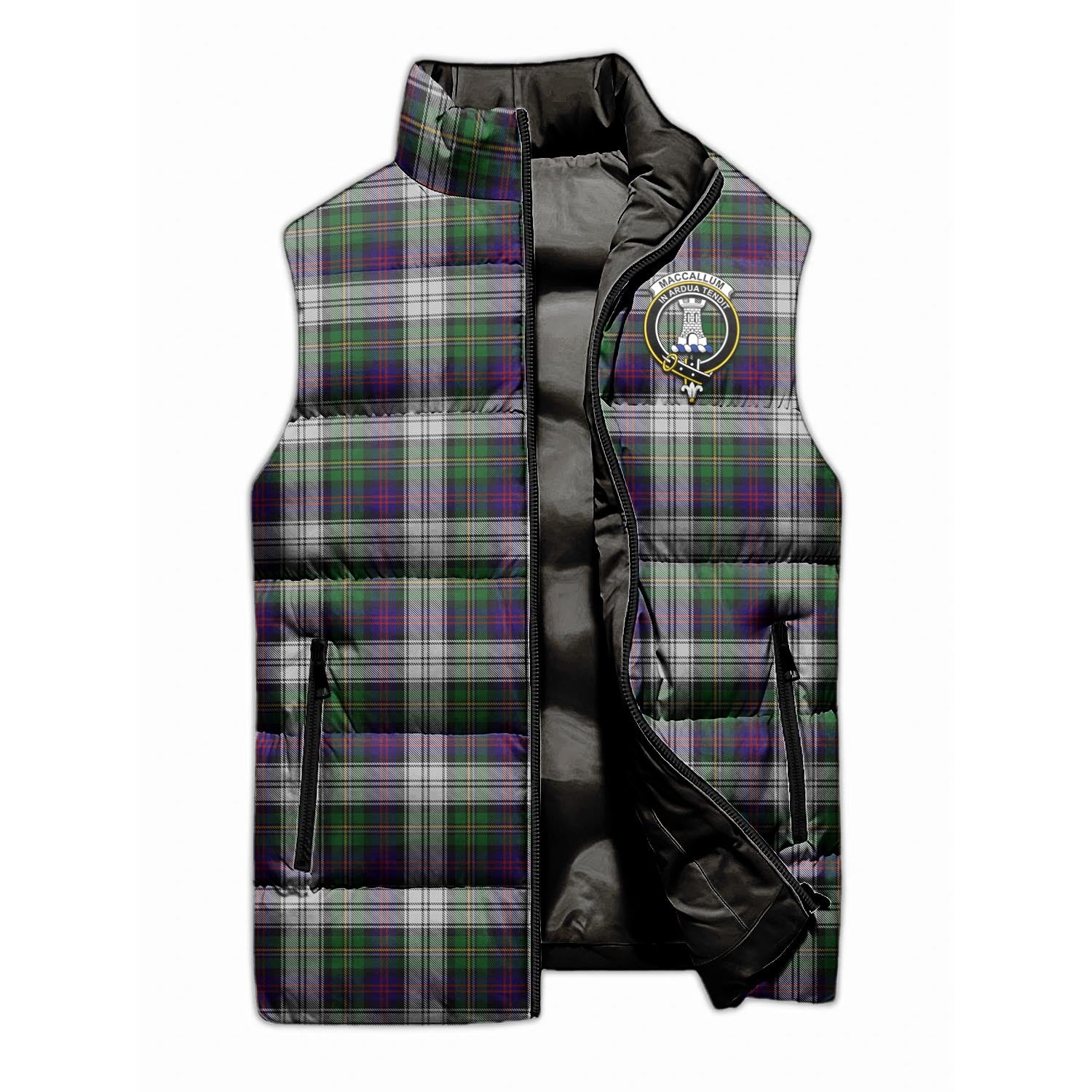 MacCallum Dress Tartan Sleeveless Puffer Jacket with Family Crest - Tartanvibesclothing