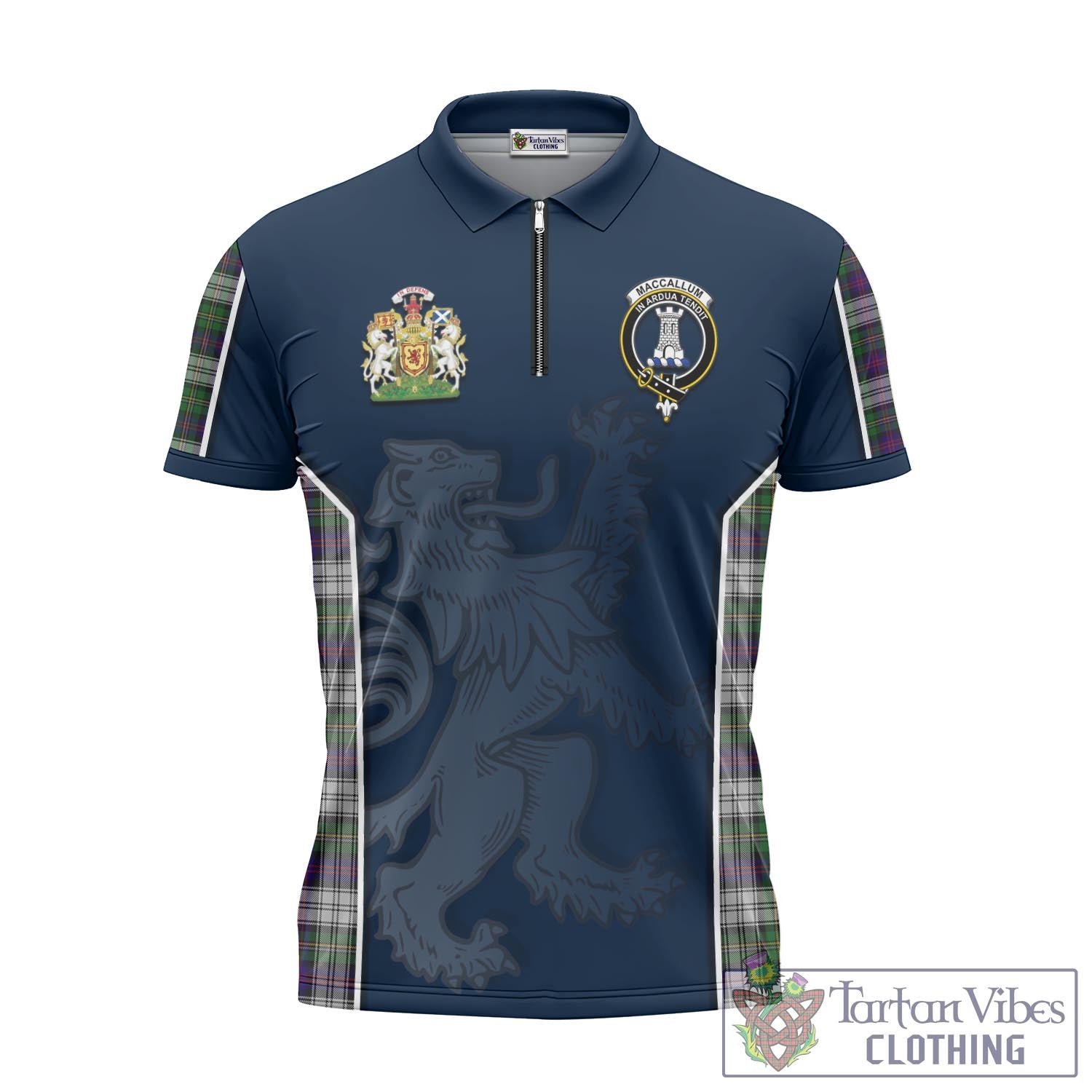 Tartan Vibes Clothing MacCallum Dress Tartan Zipper Polo Shirt with Family Crest and Lion Rampant Vibes Sport Style