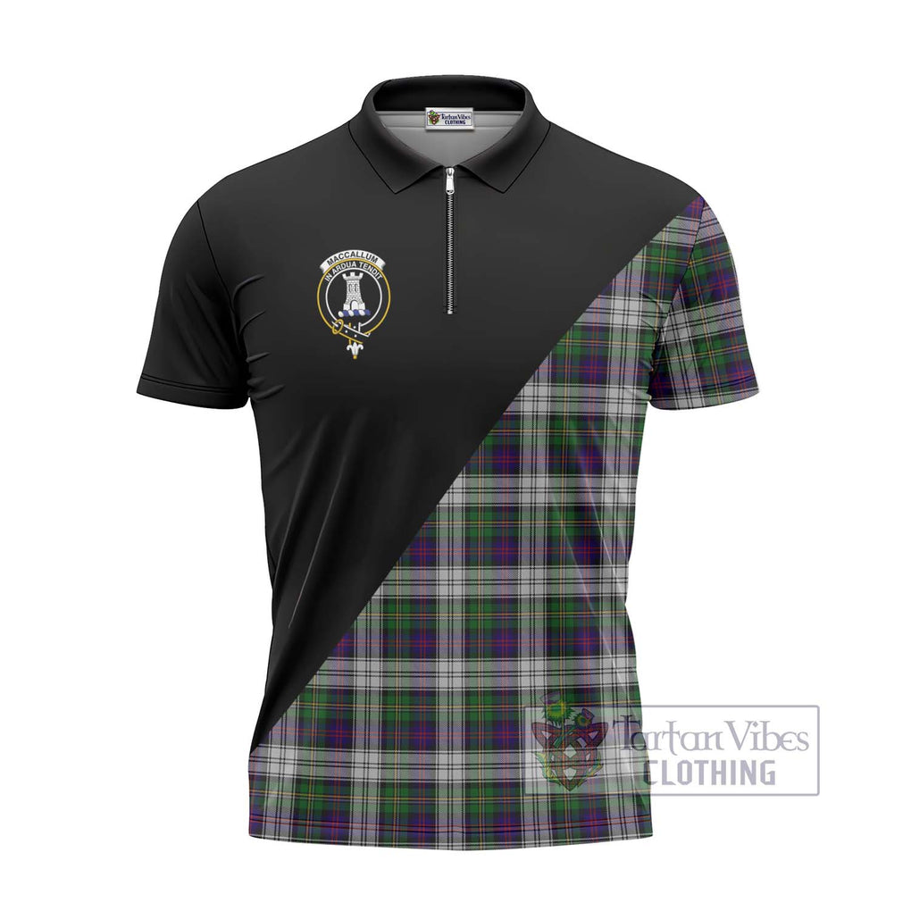 MacCallum Dress Tartan Zipper Polo Shirt with Family Crest and Military Logo Style - Tartanvibesclothing Shop