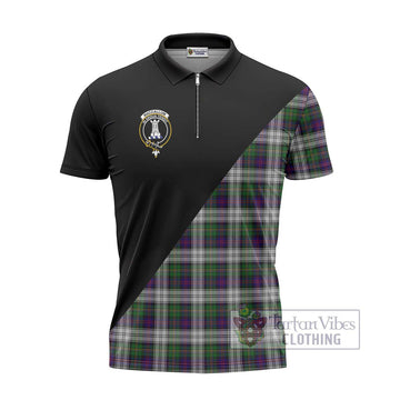 MacCallum Dress Tartan Zipper Polo Shirt with Family Crest and Military Logo Style