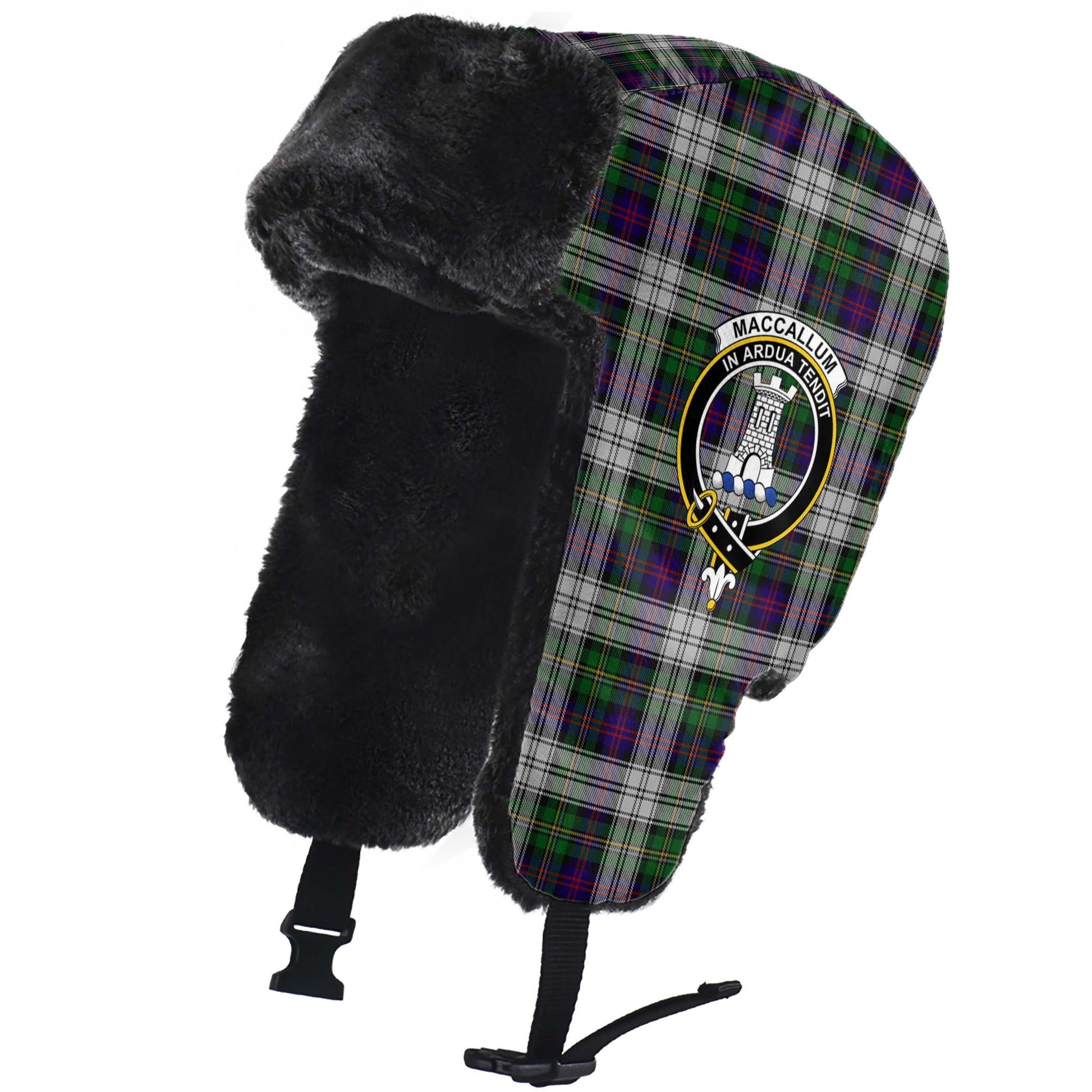 MacCallum Dress Tartan Winter Trapper Hat with Family Crest - Tartanvibesclothing