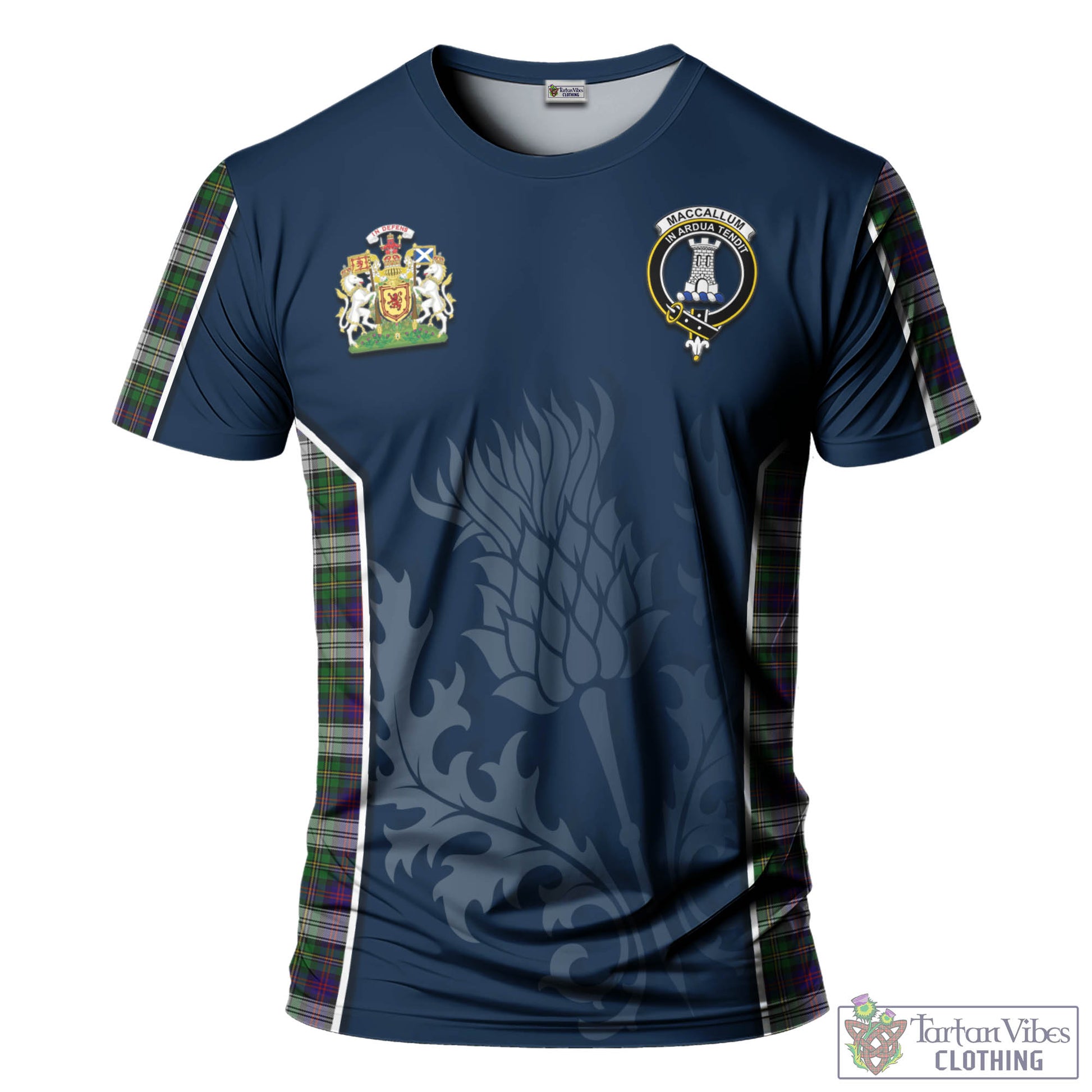 Tartan Vibes Clothing MacCallum Dress Tartan T-Shirt with Family Crest and Scottish Thistle Vibes Sport Style