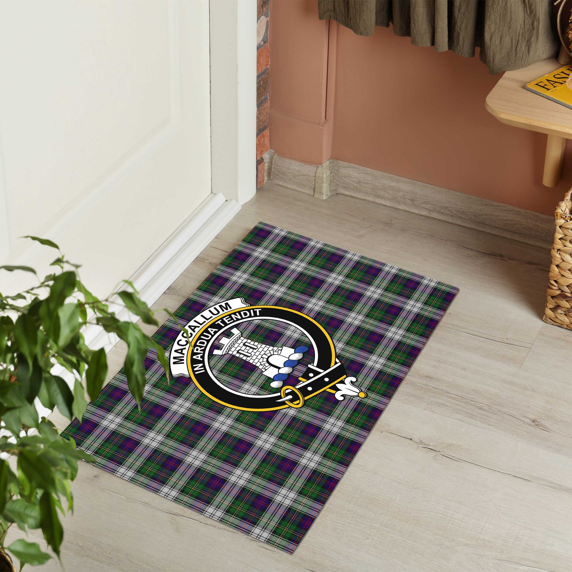 MacCallum Dress Tartan Door Mat with Family Crest - Tartanvibesclothing