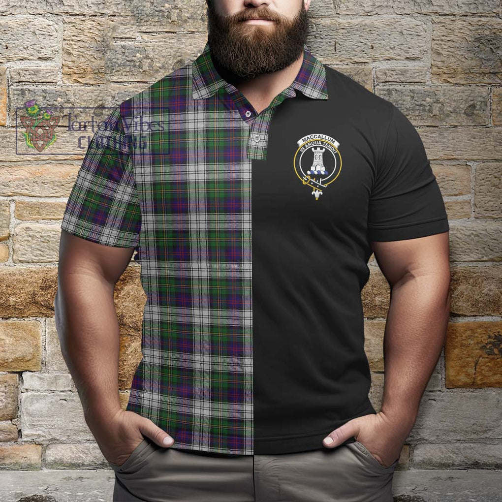 MacCallum Dress Tartan Polo Shirt with Family Crest and Half Of Me Style - Tartanvibesclothing Shop