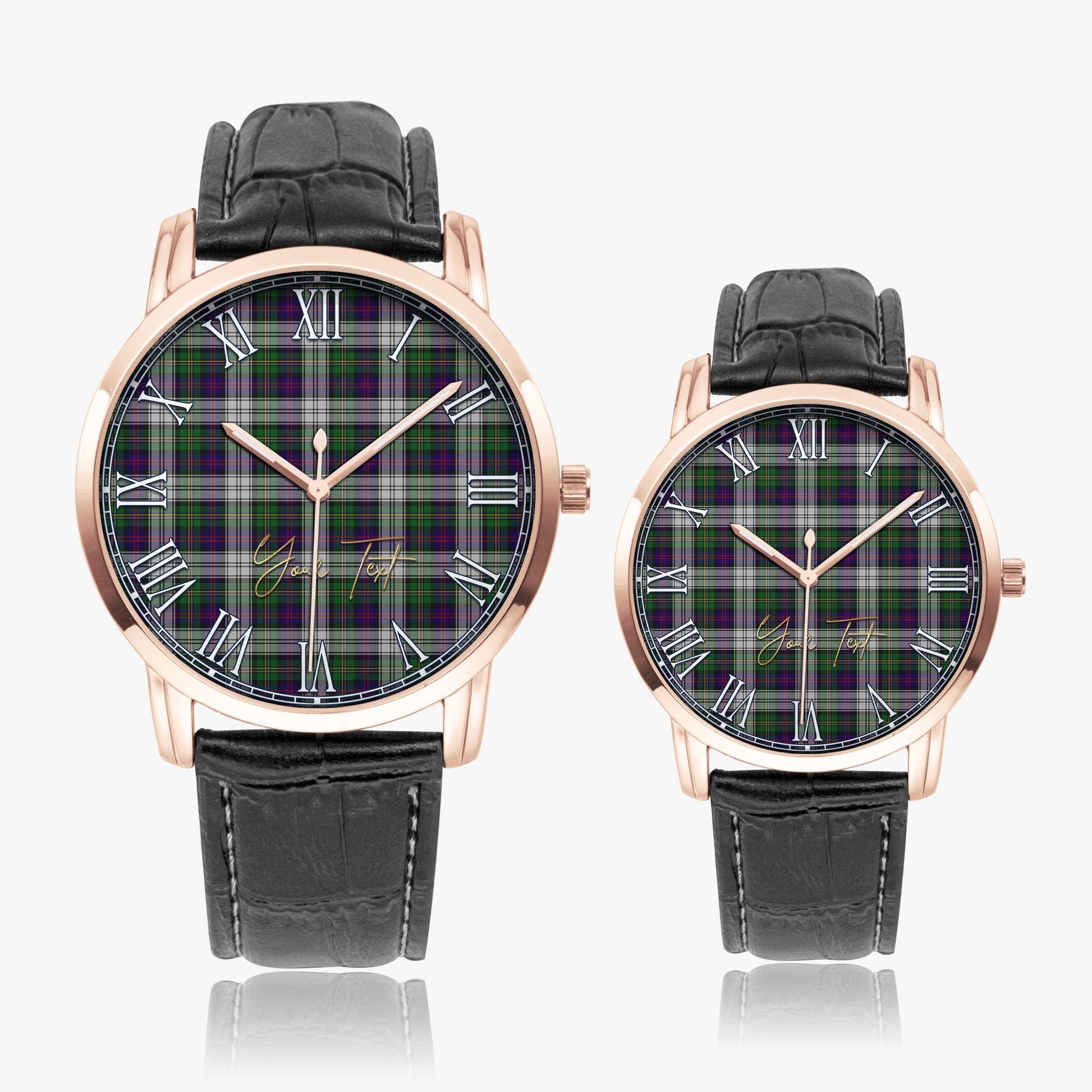 MacCallum Dress Tartan Personalized Your Text Leather Trap Quartz Watch Wide Type Rose Gold Case With Black Leather Strap - Tartanvibesclothing