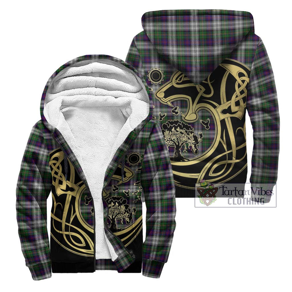 MacCallum Dress Tartan Sherpa Hoodie with Family Crest Celtic Wolf Style Unisex - Tartan Vibes Clothing